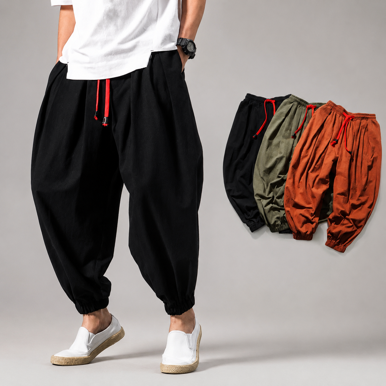 Damian Men's Linen Cotton Jogger Pants – Lightweight Drawstring Casual Trousers