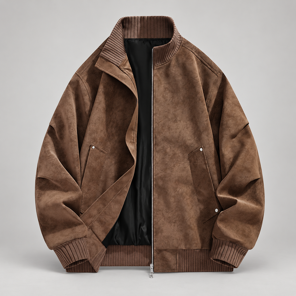 Dario Men’s Distressed Suede-Look Bomber Jacket