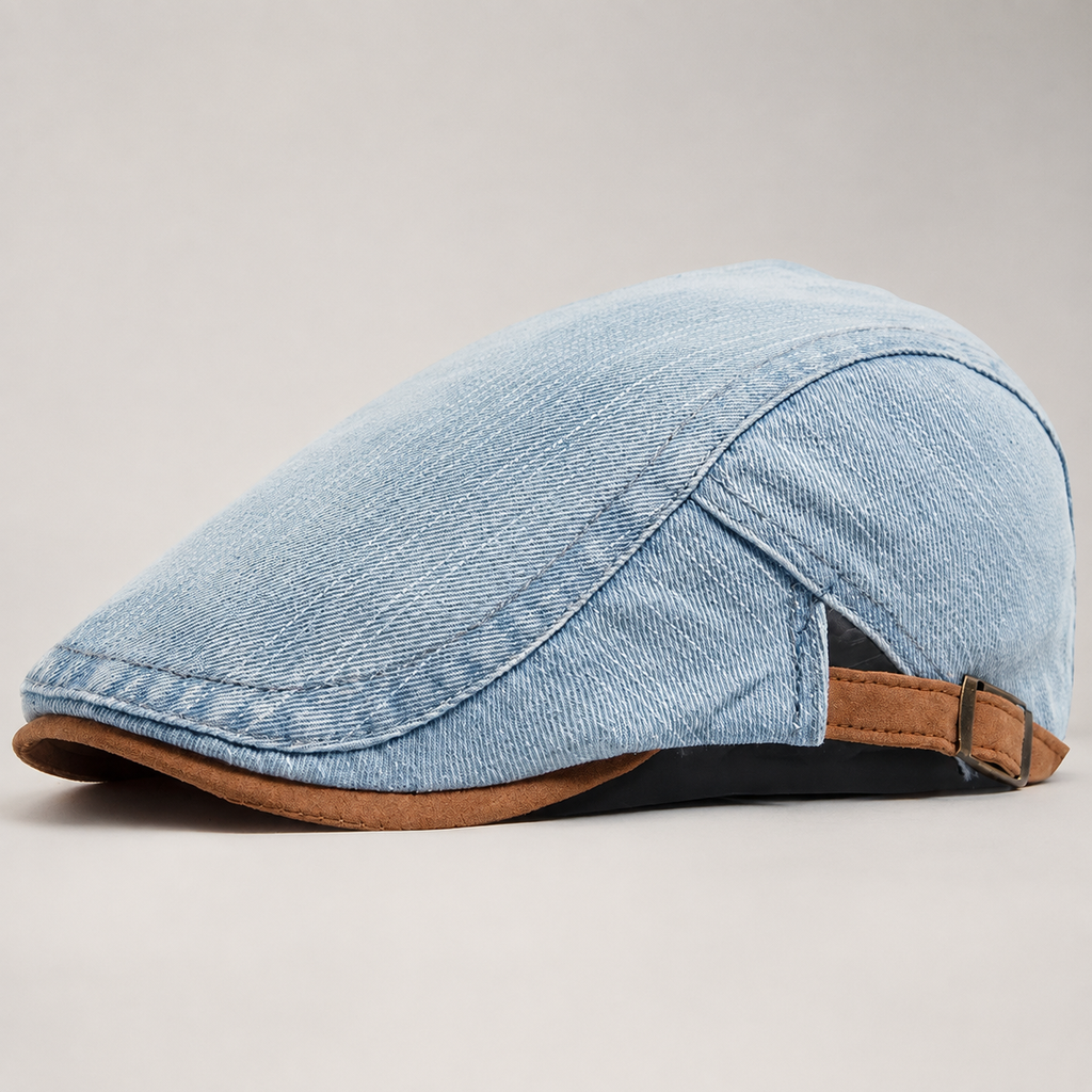 Dario Men’s Washed Denim Flat Cap with Adjustable Strap