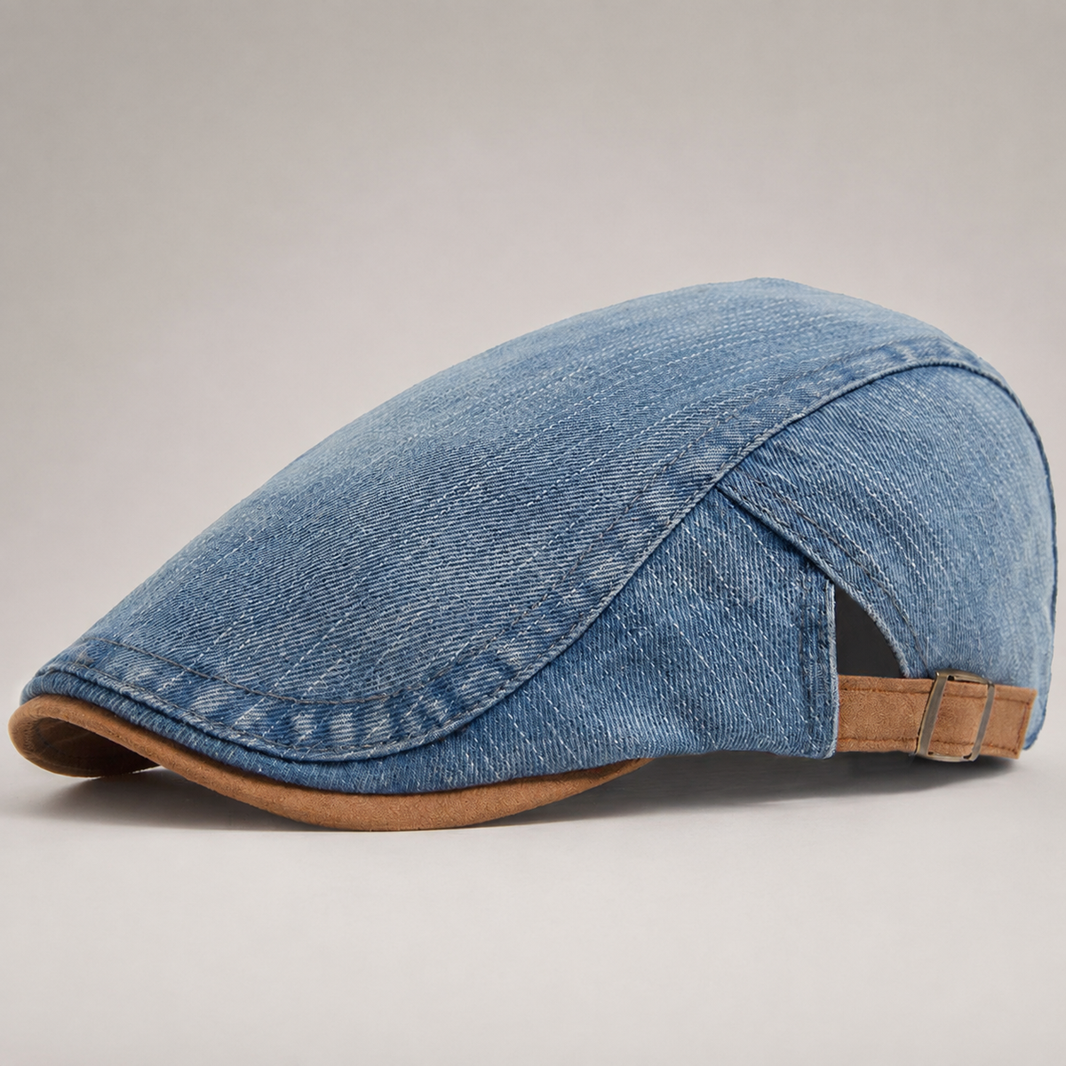 Dario Men’s Washed Denim Flat Cap with Adjustable Strap