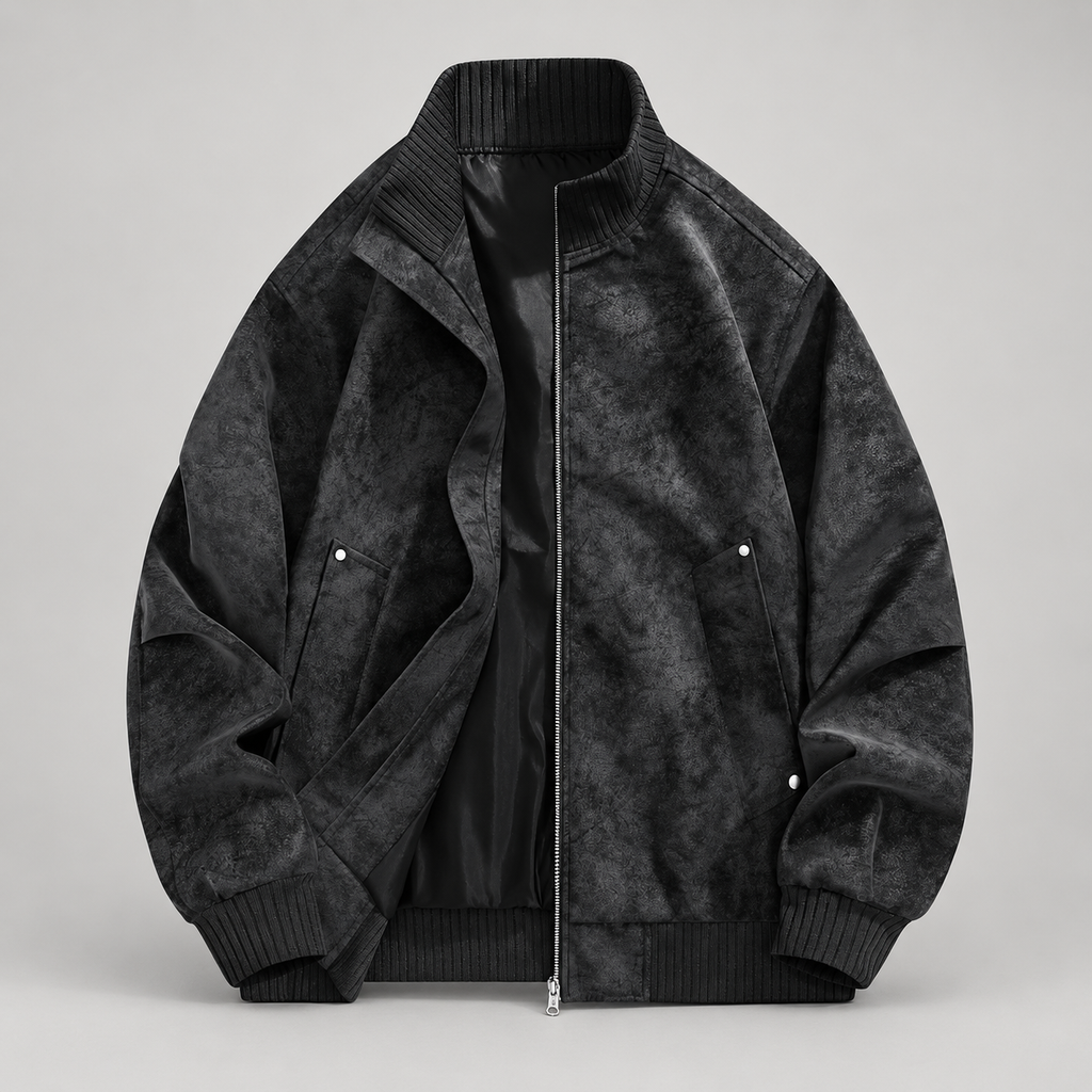 Dario Men’s Distressed Suede-Look Bomber Jacket