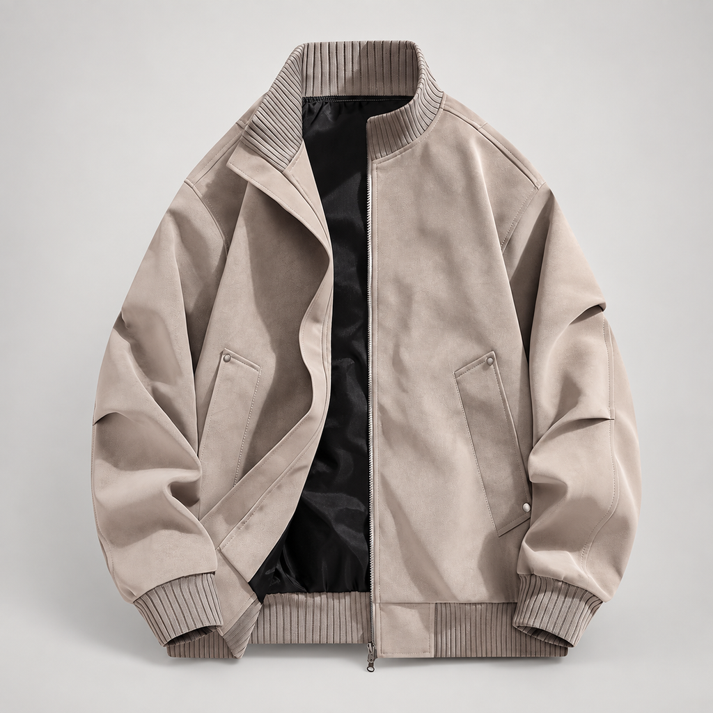 Dario Men’s Distressed Suede-Look Bomber Jacket