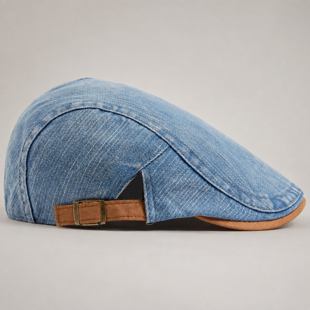 Dario Men’s Washed Denim Flat Cap with Adjustable Strap