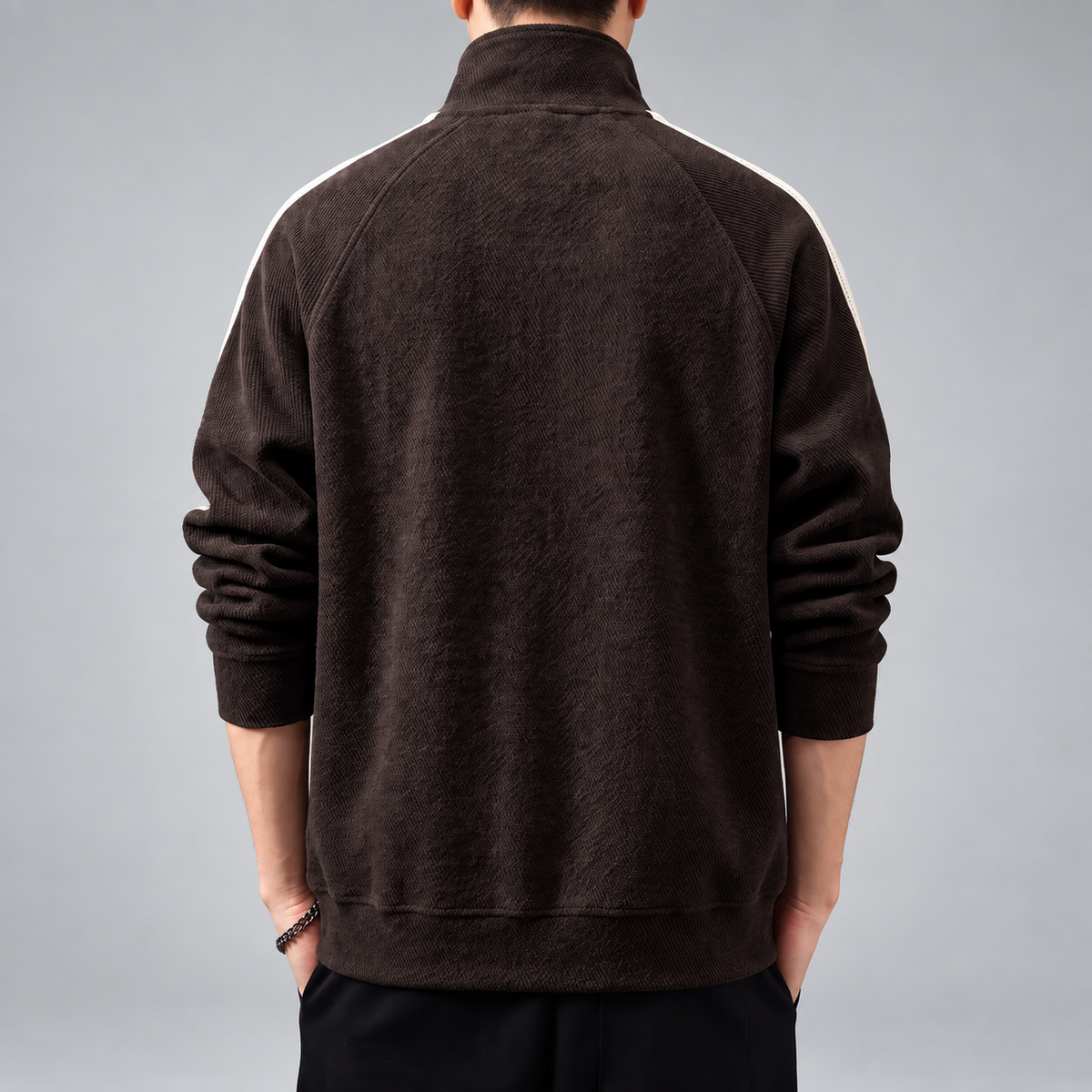 Cuthbert Men's Textured Full-Zip Track Jacket with Cream Sleeve Stripes