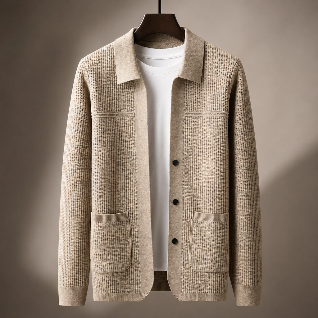 Alessio Men's Textured Knit Jacket – Button-Front Casual Cardigan