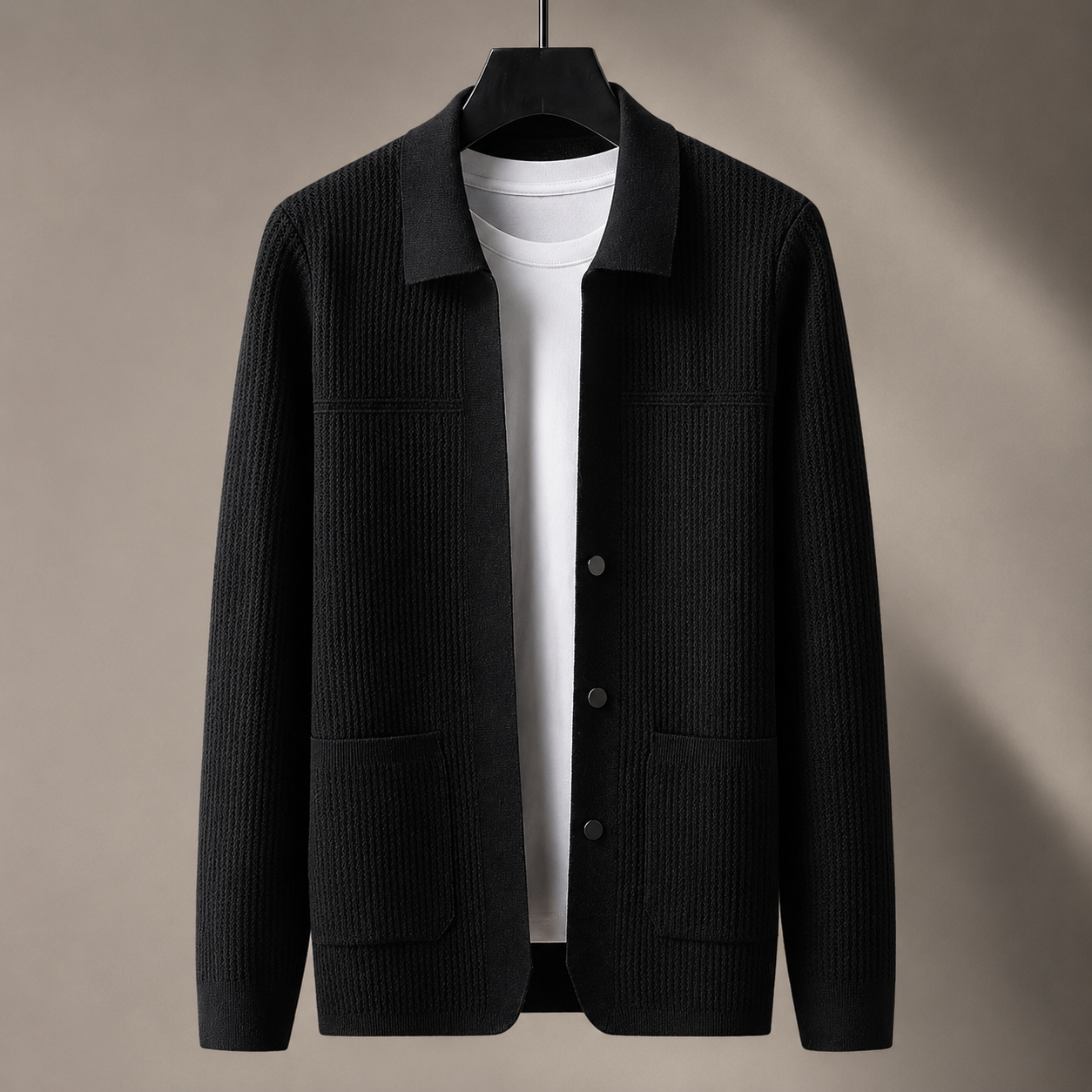 Alessio Men's Textured Knit Jacket – Button-Front Casual Cardigan