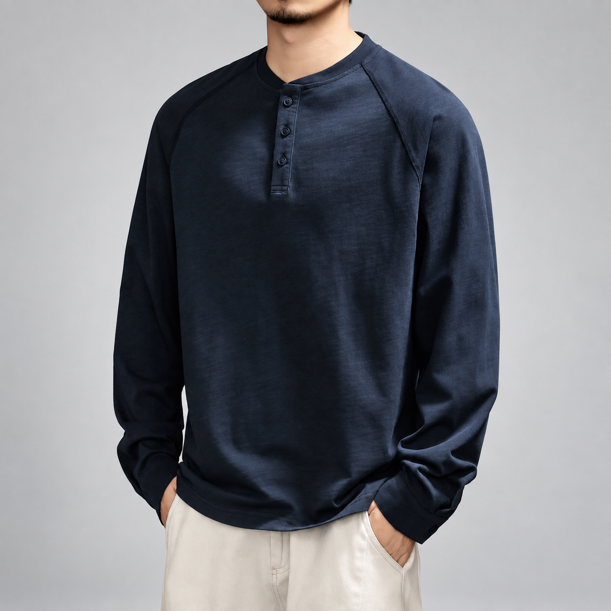 Aubin Men's Textured Three-Button Henley Shirt
