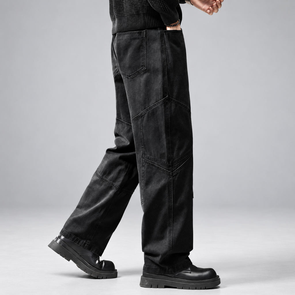 Lothair Men’s Washed Wide-Leg Pants with Panel Stitching
