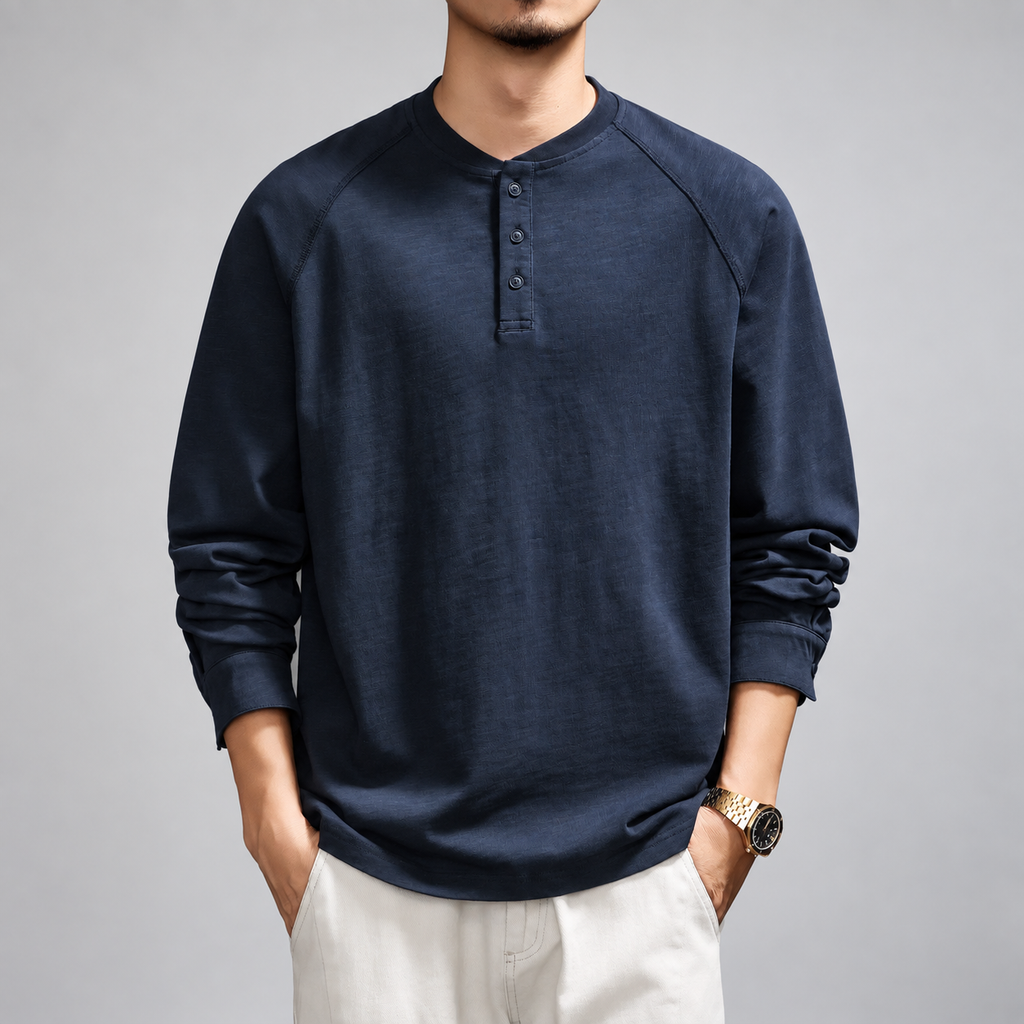 Aubin Men's Textured Three-Button Henley Shirt