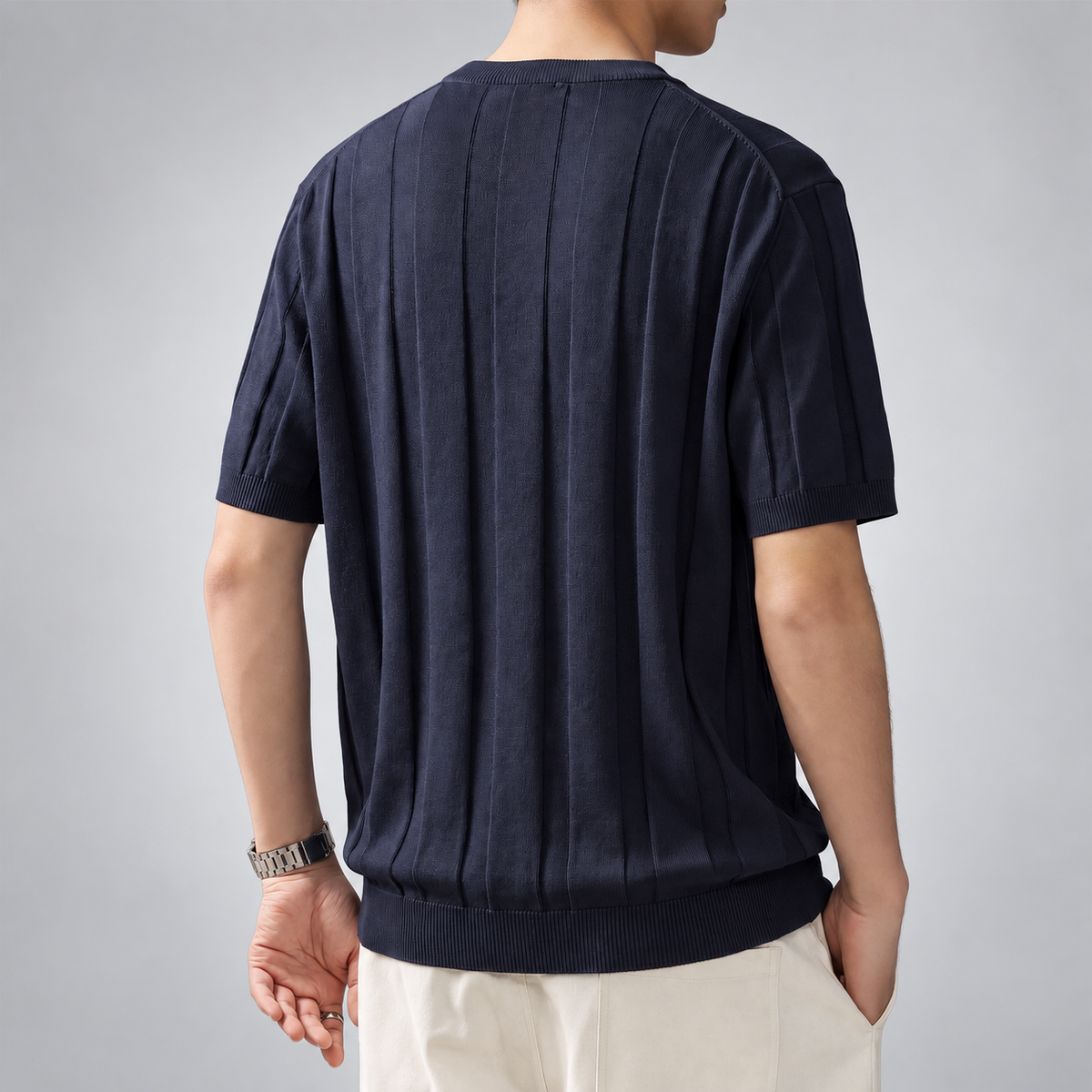 Antonio Men's Three-Button Henley Knit Shirt with Short Sleeves