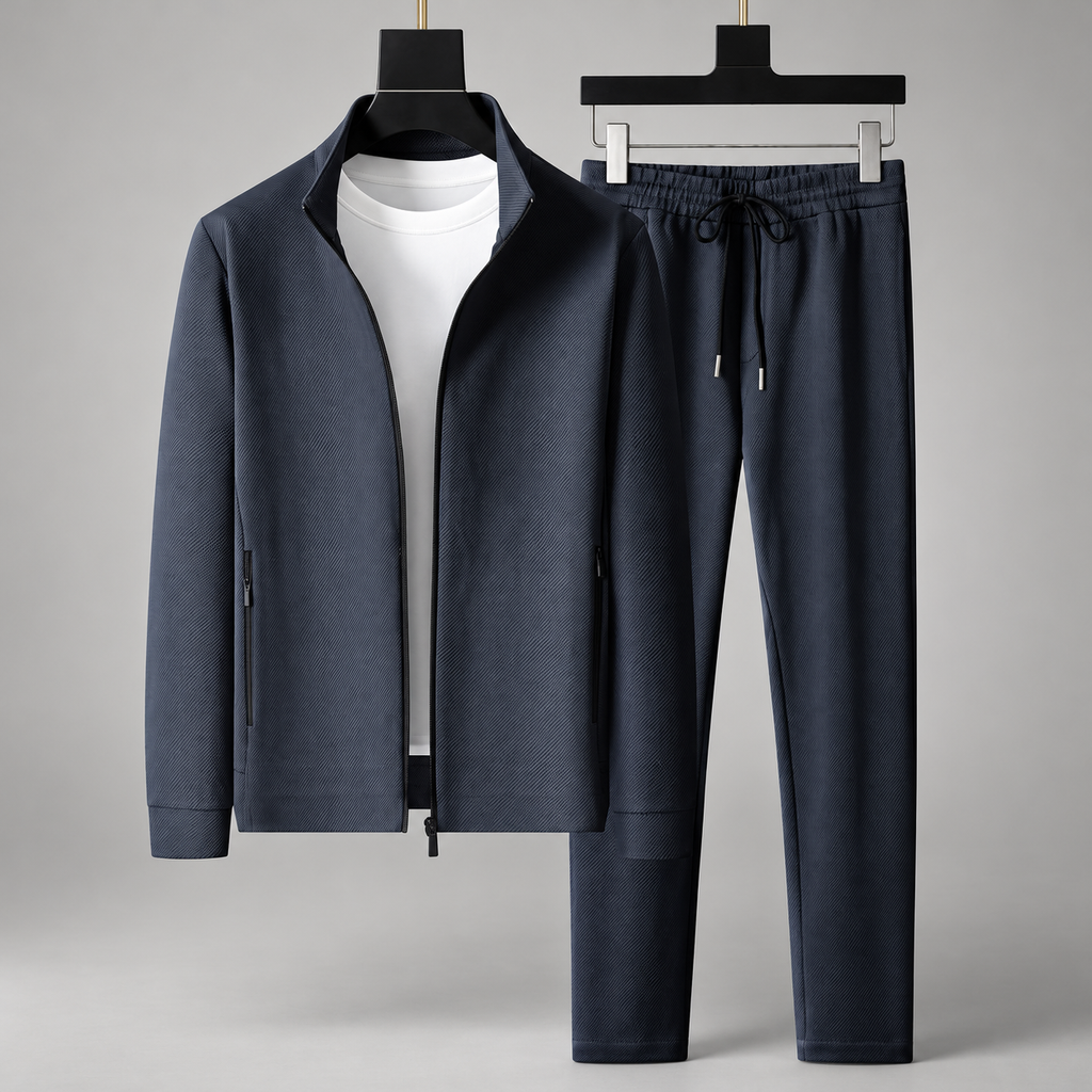 Aldric Men’s Textured Full-Zip Tracksuit Set with Drawstring Pants