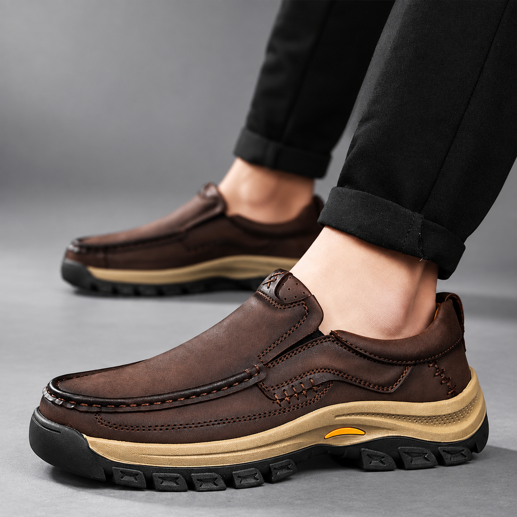 Dawson Men’s Leather-Look Slip-On Moc-Toe Walking Shoes