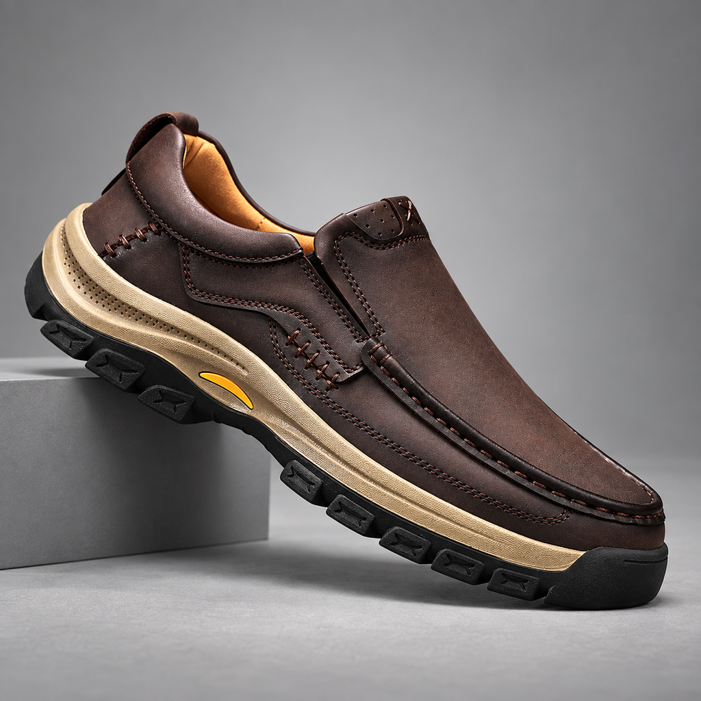 Dawson Men’s Leather-Look Slip-On Moc-Toe Walking Shoes