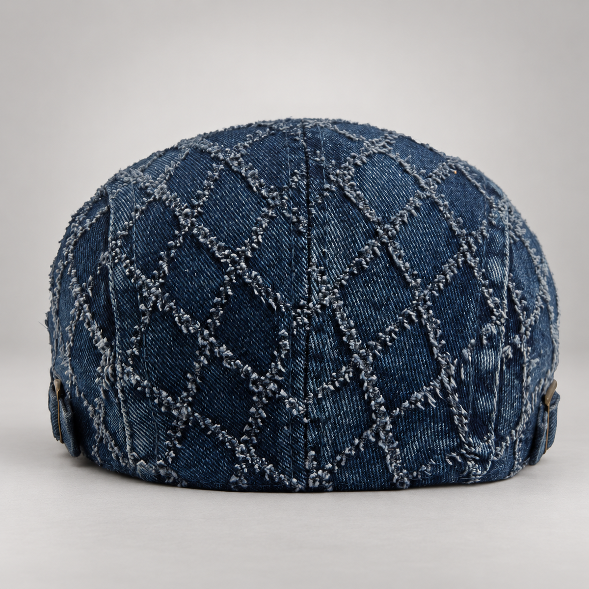 Dawson Diamond-Stitched Denim Flat Cap with Adjustable Buckle