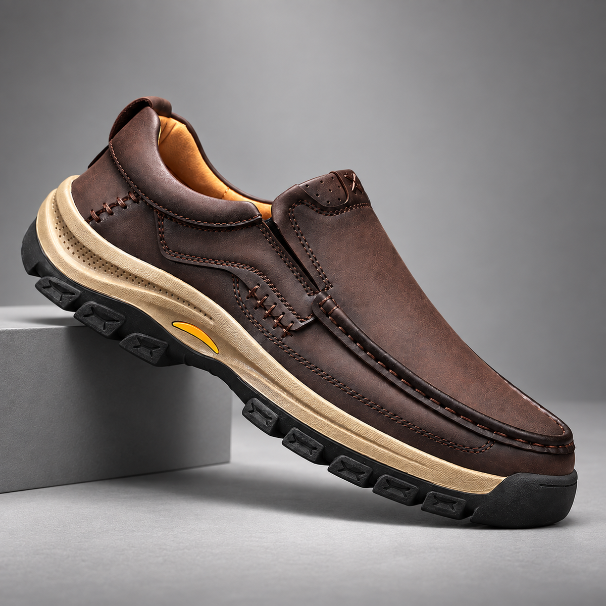 Dawson Men’s Leather-Look Slip-On Moc-Toe Walking Shoes