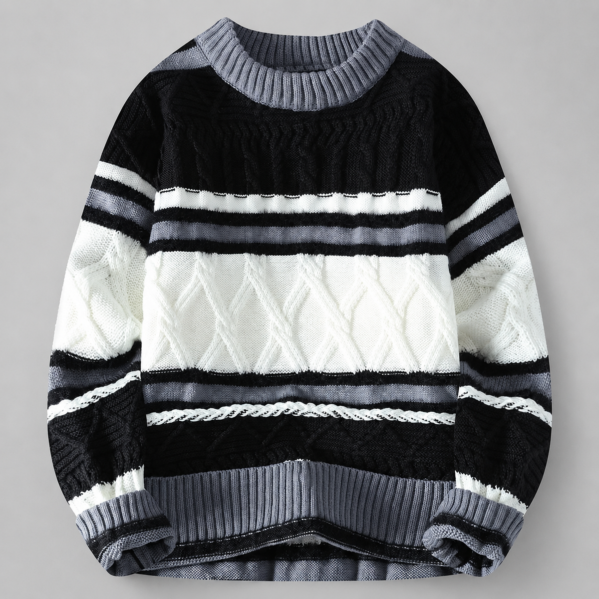 Dawson Men's Cable Knit Stripe Crewneck Sweater