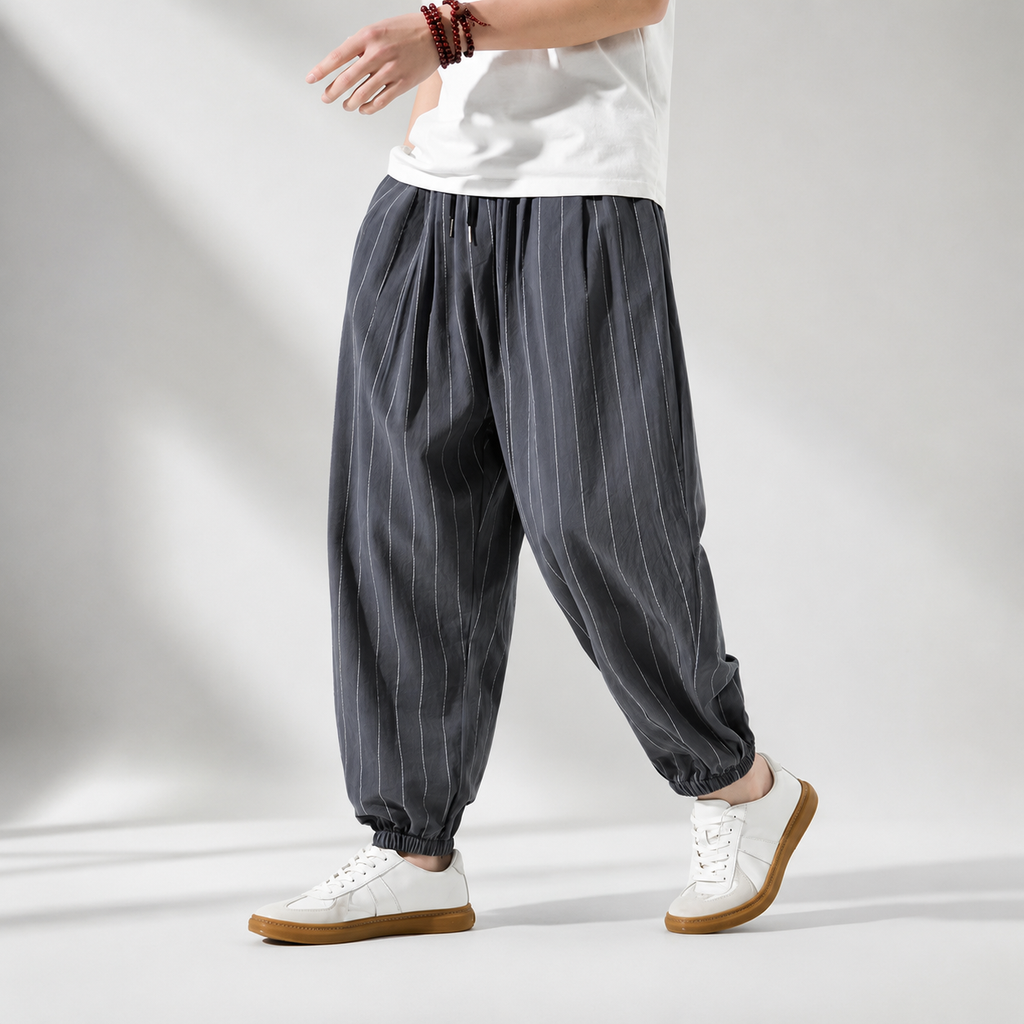 Dean Men's Linen Cotton Jogger Pants – Lightweight Tapered Drawstring Trousers