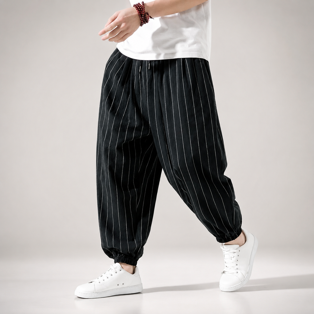 Dean Men's Linen Cotton Jogger Pants – Lightweight Tapered Drawstring Trousers