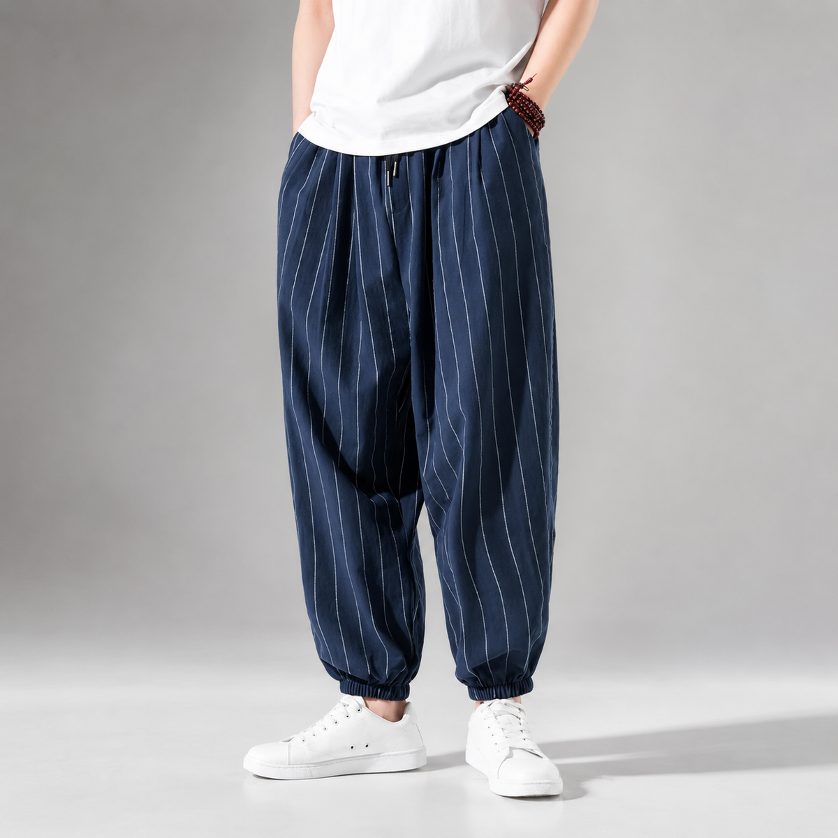 Dean Men's Linen Cotton Jogger Pants – Lightweight Tapered Drawstring Trousers