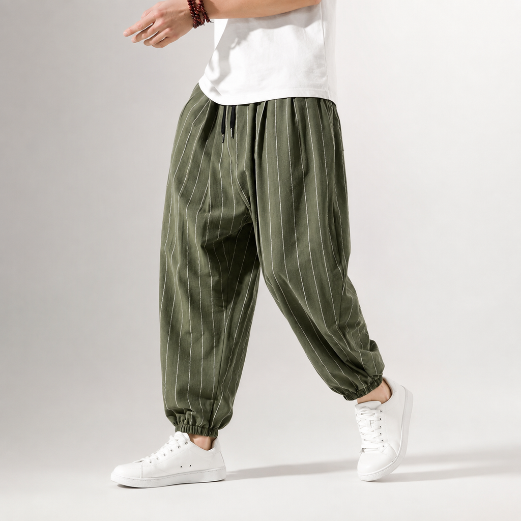 Dean Men's Linen Cotton Jogger Pants – Lightweight Tapered Drawstring Trousers