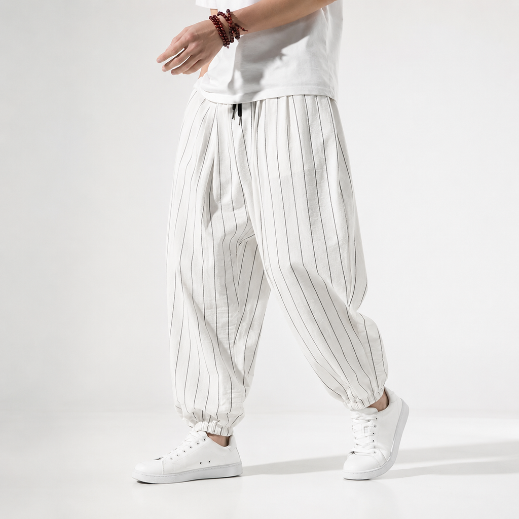 Dean Men's Linen Cotton Jogger Pants – Lightweight Tapered Drawstring Trousers