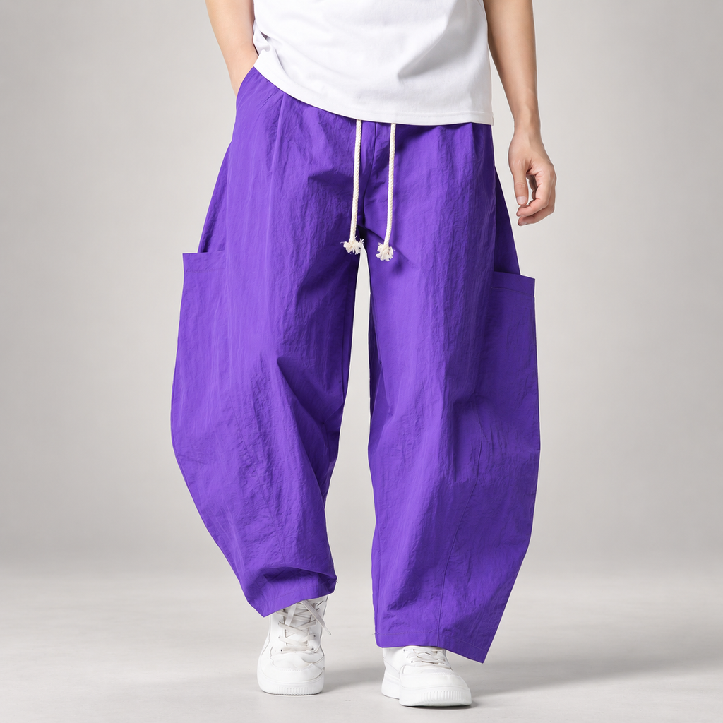 Declan Men’s Wide-Leg Cargo Pants with Drawstring Waist