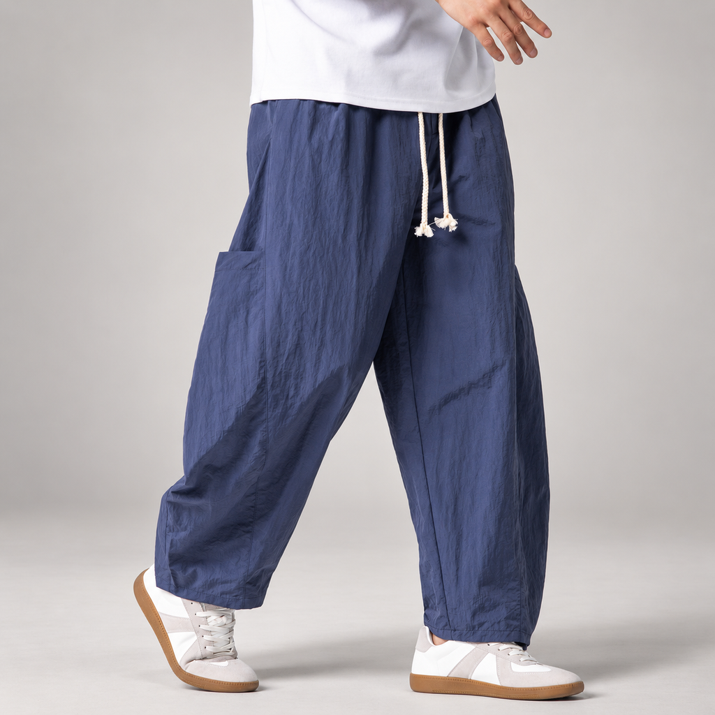 Declan Men’s Wide-Leg Cargo Pants with Drawstring Waist