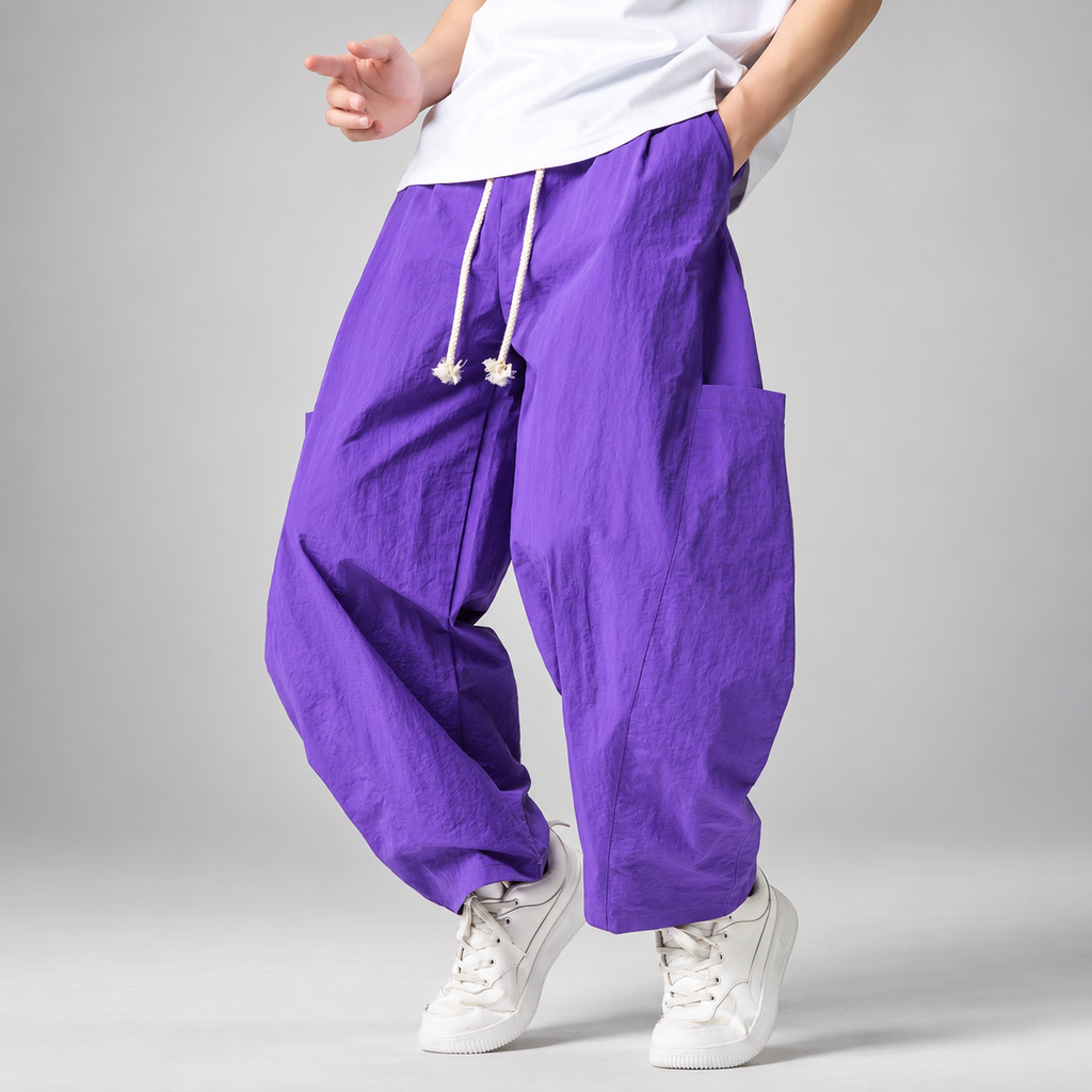 Declan Men’s Wide-Leg Cargo Pants with Drawstring Waist