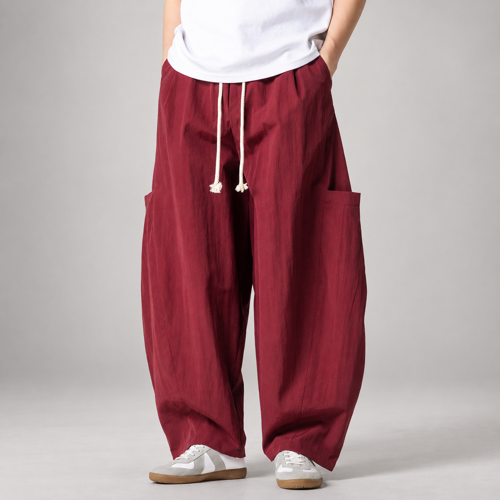 Declan Men’s Wide-Leg Cargo Pants with Drawstring Waist