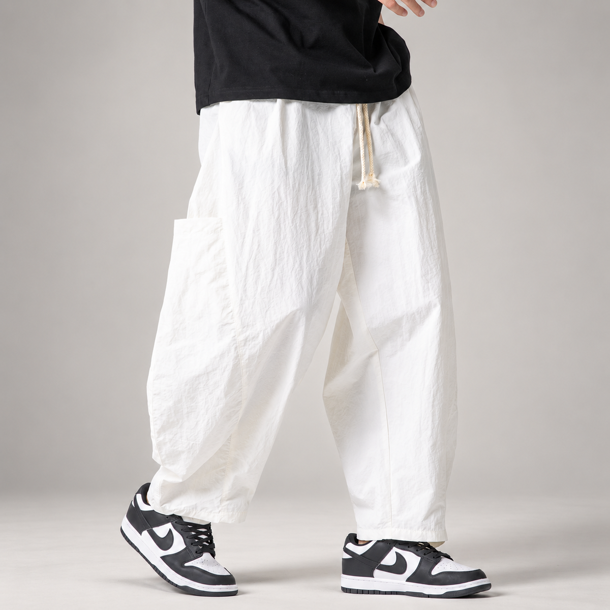 Declan Men’s Wide-Leg Cargo Pants with Drawstring Waist