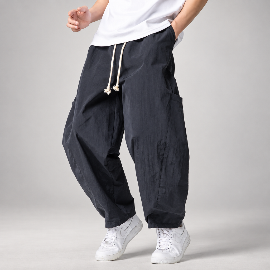 Declan Men’s Wide-Leg Cargo Pants with Drawstring Waist