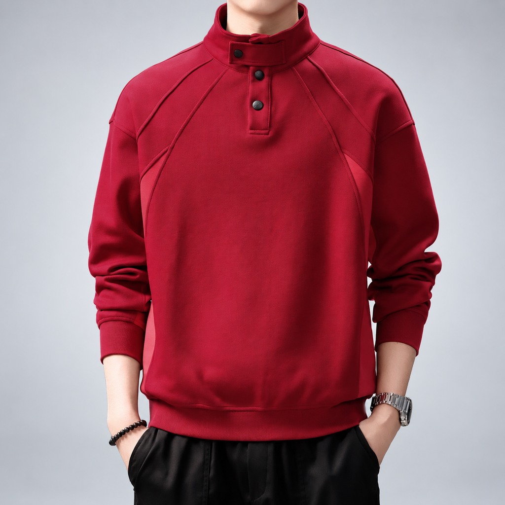 Gervais Men's Snap-Neck Sweatshirt with Stand Collar