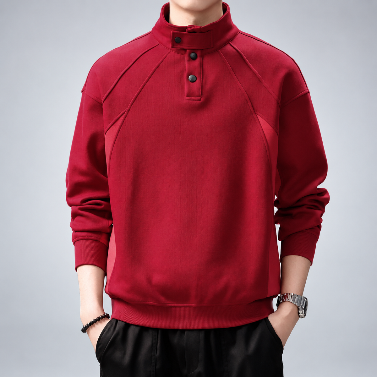 Gervais Men's Snap-Neck Sweatshirt with Stand Collar