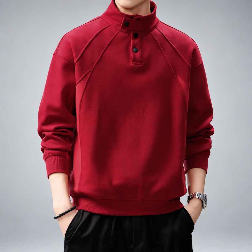 Gervais Men's Snap-Neck Sweatshirt with Stand Collar