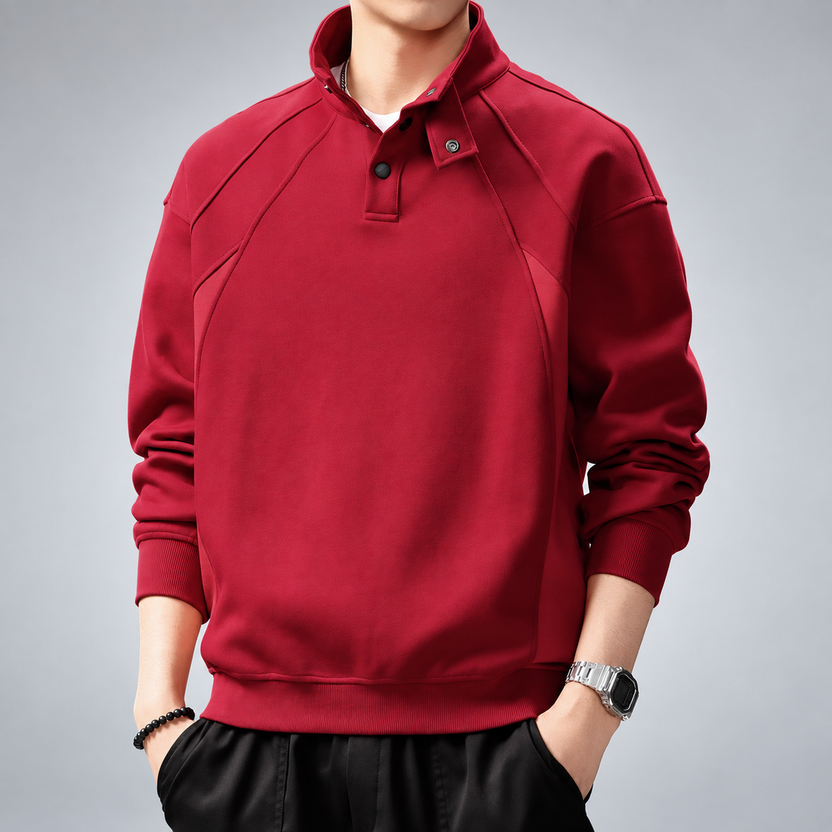 Gervais Men's Snap-Neck Sweatshirt with Stand Collar