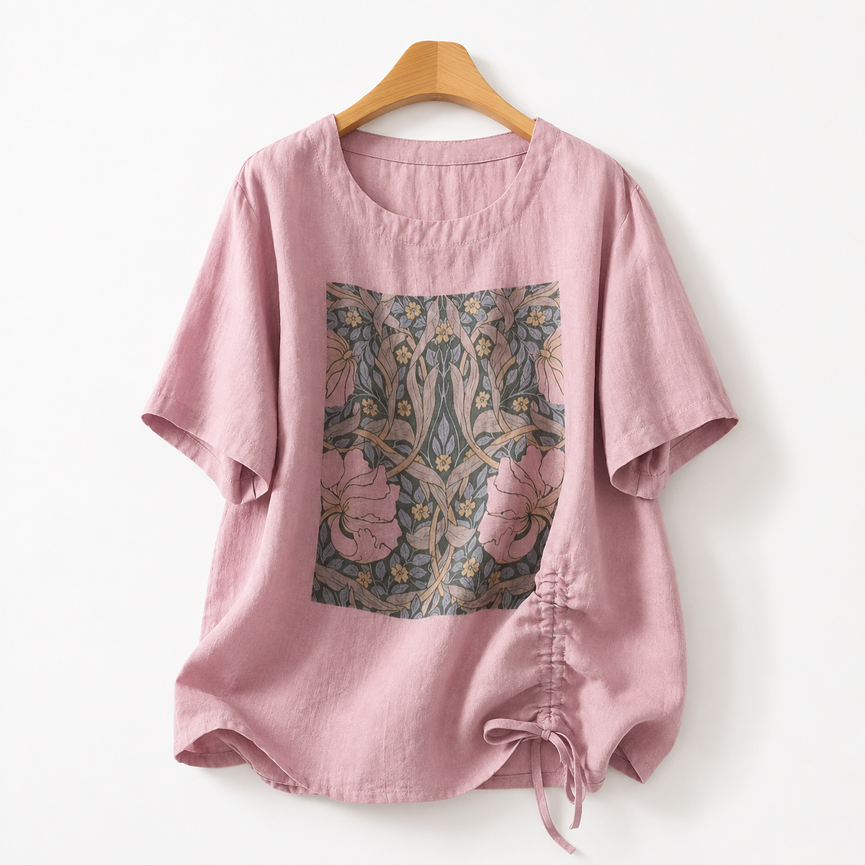 Delaney Women’s Botanical Linen-Blend Drawstring Top