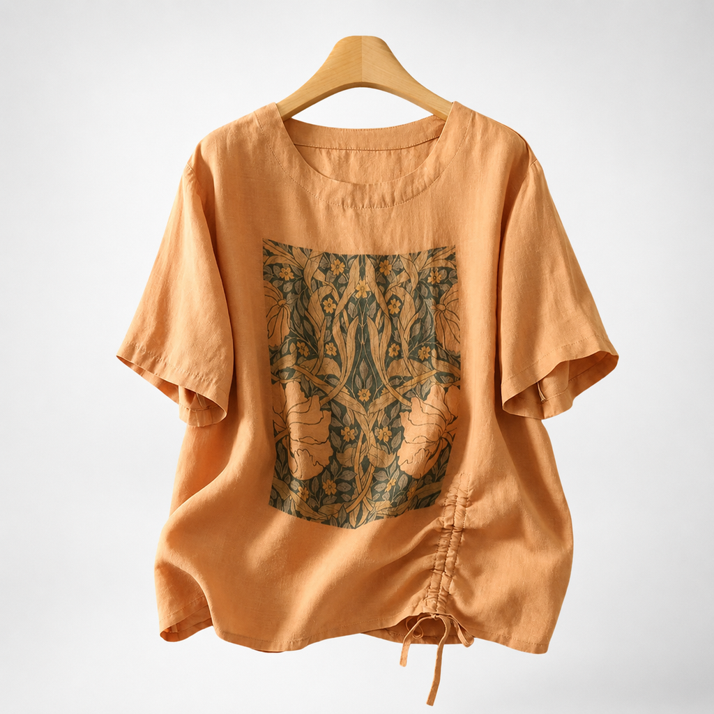 Delaney Women’s Botanical Linen-Blend Drawstring Top