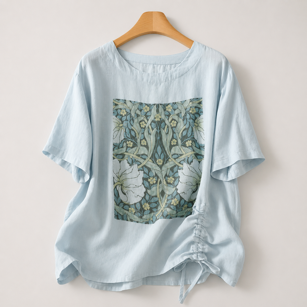 Delaney Women’s Botanical Linen-Blend Drawstring Top