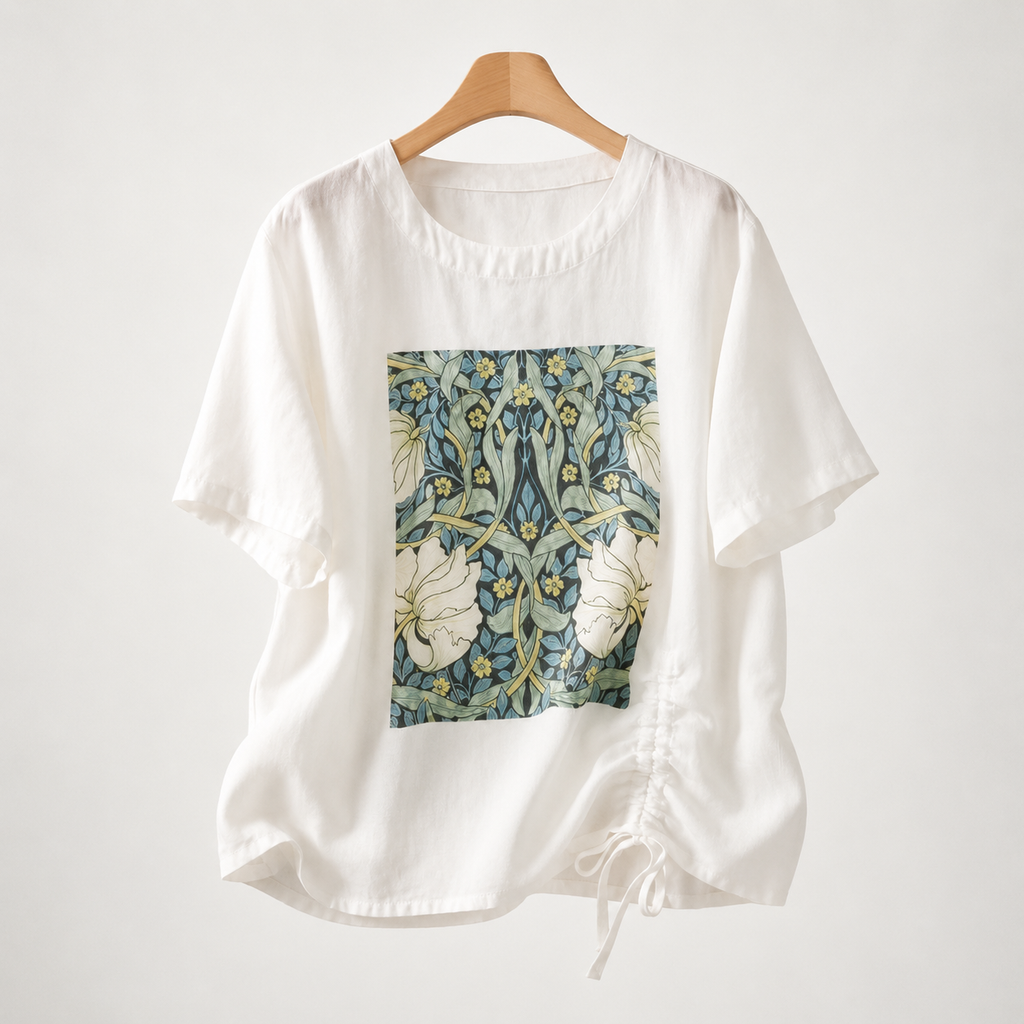Delaney Women’s Botanical Linen-Blend Drawstring Top