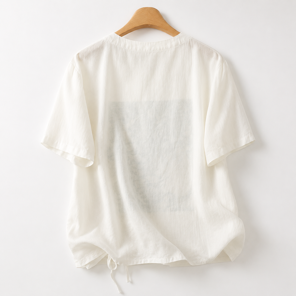 Delaney Women’s Botanical Linen-Blend Drawstring Top