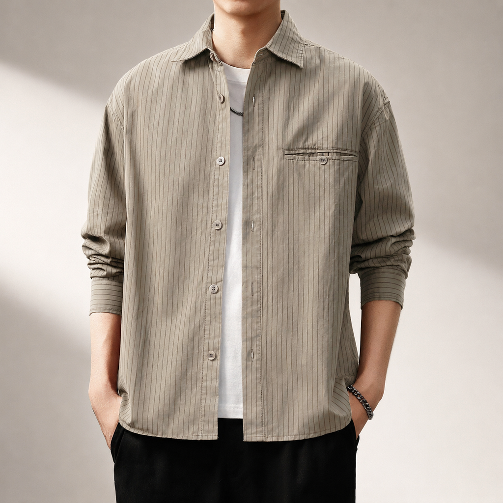 Denver Men’s Pinstripe Button-Up Overshirt