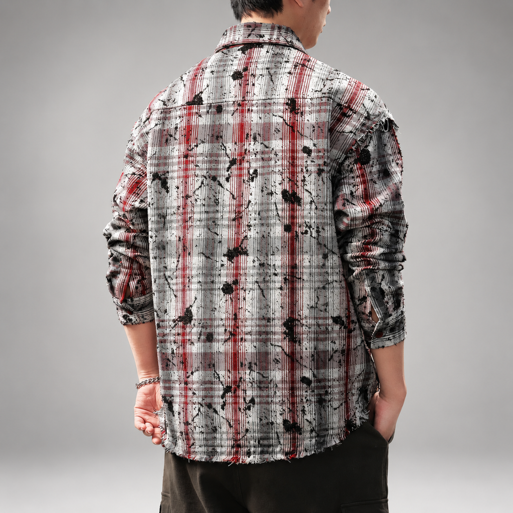 Fulbert Men’s Relaxed-Fit Plaid Shirt with Frayed Details