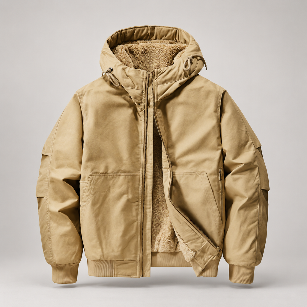 Dorian Men’s Sherpa-Lined Hooded Bomber Jacket