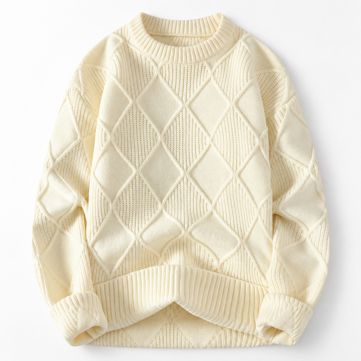 Dorian Men’s Textured Diamond Knit Crewneck Sweater