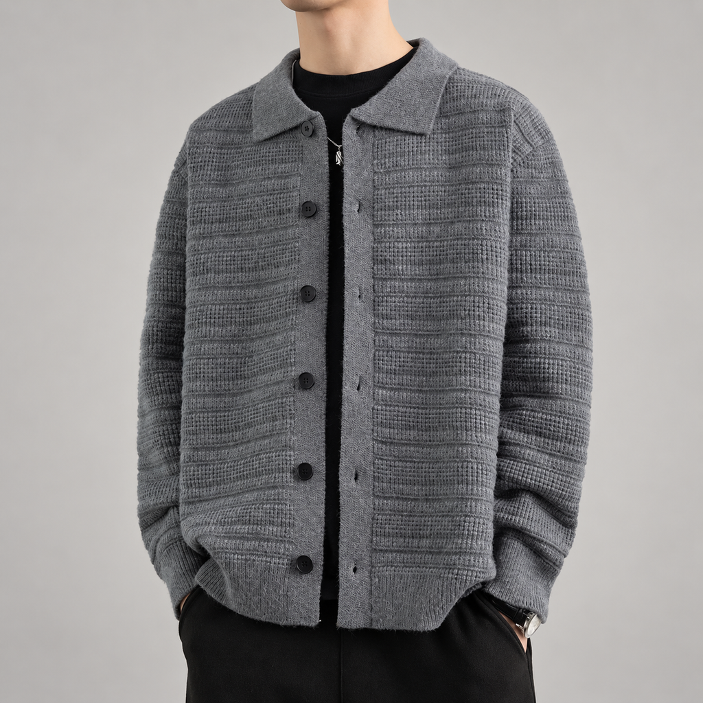 Dorian Men’s Textured Knit Button-Front Collared Cardigan Jacket