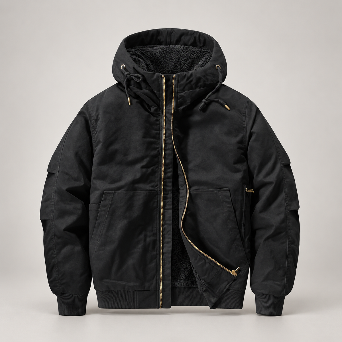 Dorian Men’s Sherpa-Lined Hooded Bomber Jacket