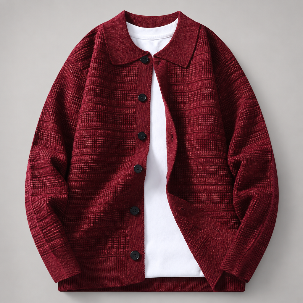Dorian Men’s Textured Knit Button-Front Collared Cardigan Jacket