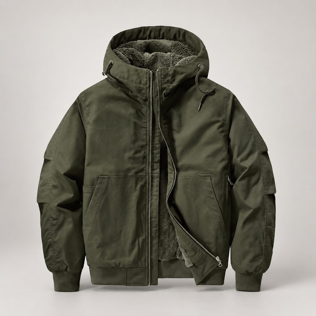 Dorian Men’s Sherpa-Lined Hooded Bomber Jacket