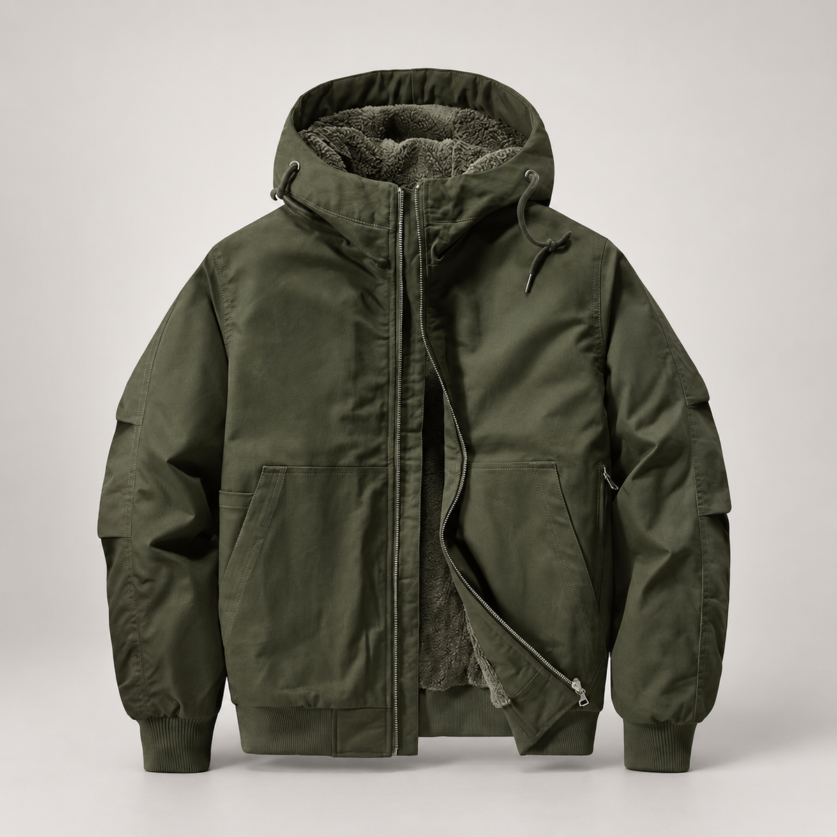 Dorian Men’s Sherpa-Lined Hooded Bomber Jacket