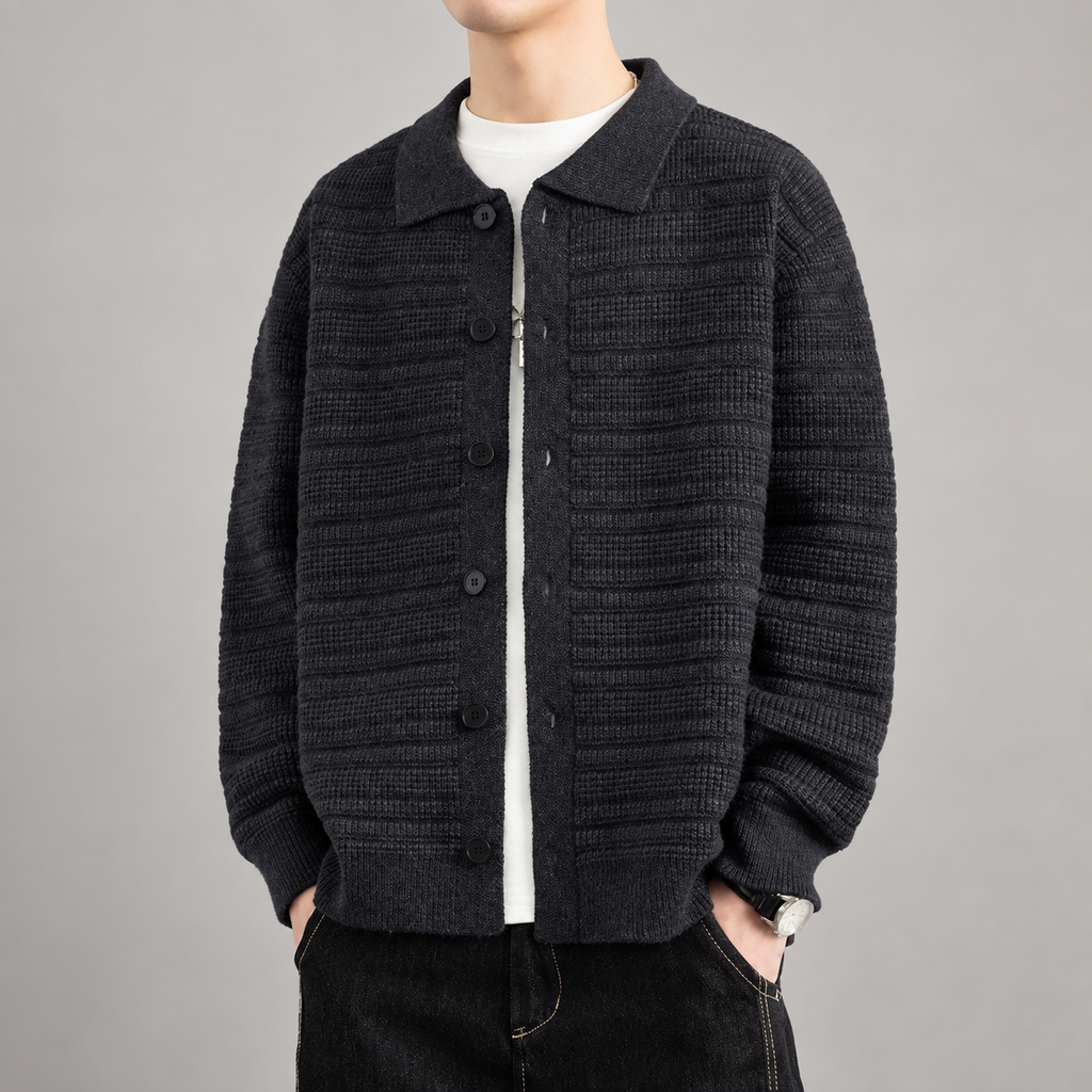 Dorian Men’s Textured Knit Button-Front Collared Cardigan Jacket